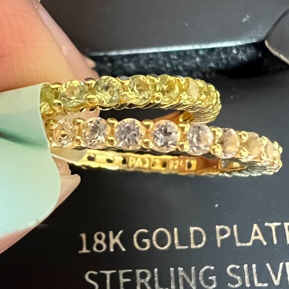 Peridot & White Topaz Eternity Band Rings Size 7 18K Gold Plated Sterling Silver - Picture 1 of 10